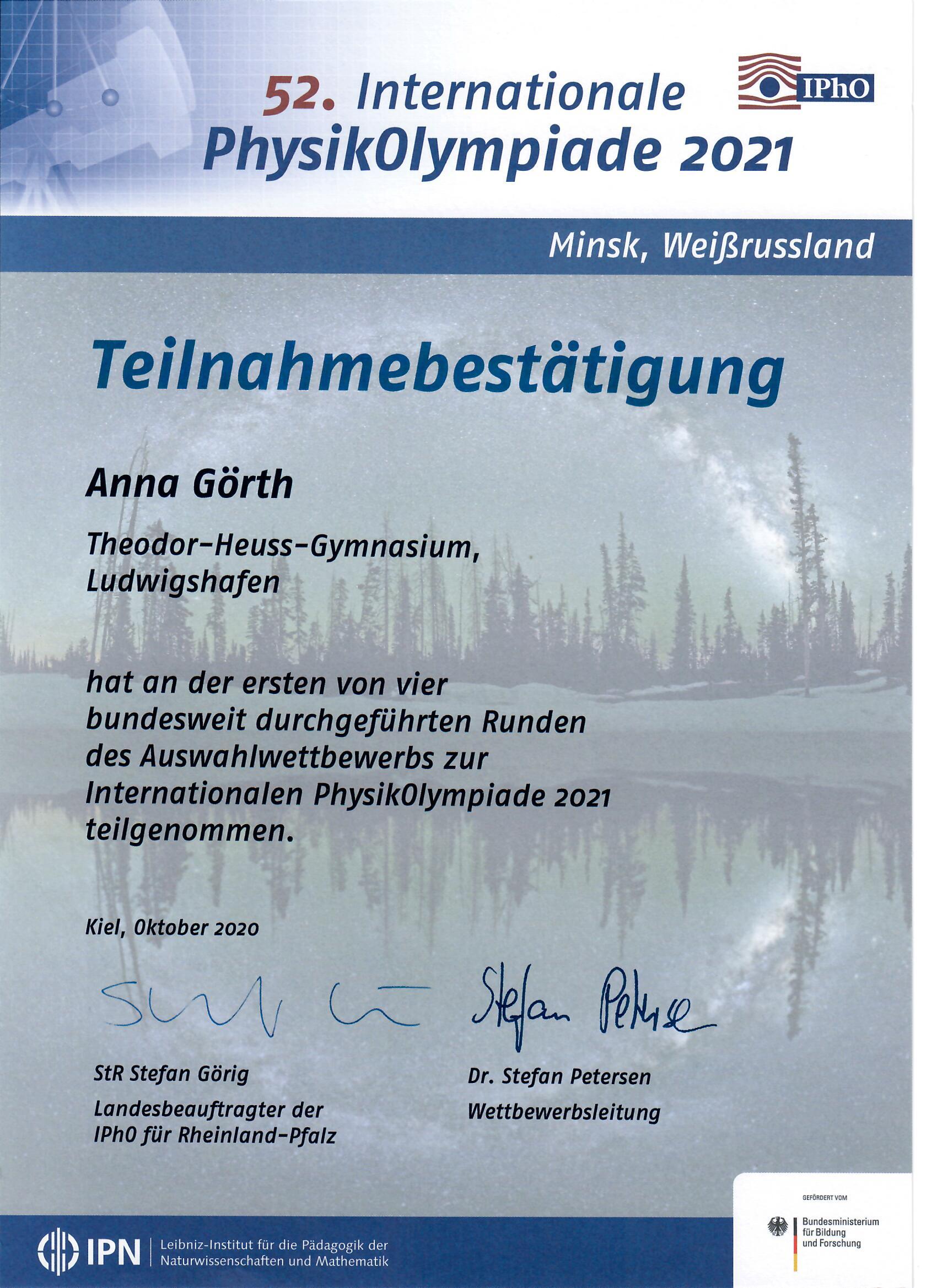 2021 IPhO Anna Görth 1. Runde
